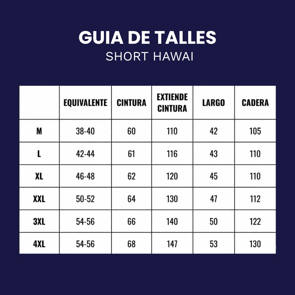 Tabla de talles Short Hawai Mujer